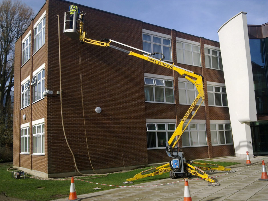 Tracked spiderlift cherrypickers building maintenance Malton York North Yorkshire